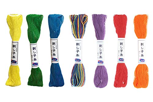 Olympus Sashiko Thread 20m Skein Color Bundles (Bright Rainbow - 7 Pieces) - color: Bright Rainbow - 7 Pieces