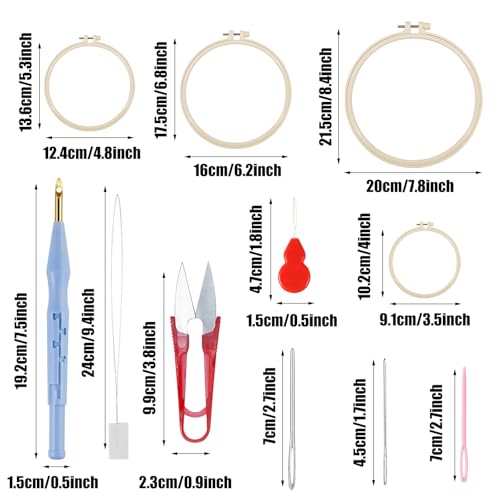 Woohome Punch Needle Kit Included Plastic Hoops, Punch Needle Cloth, Color Yarn and Punch Needle Tools for Adults, Beginners (18PCS Starter Kits) - color: Color 1