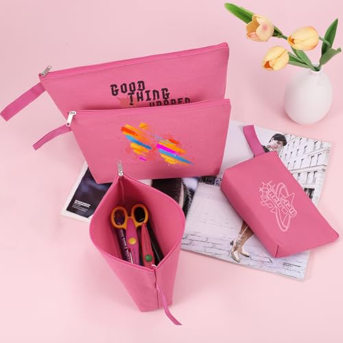 10 Pieces Cotton Canvas Makeup Bag with Bottom and Strap, Multi-Purpose Cosmetic Bag with Zipper Travel Toiletry Pouch, Blank DIY Craft Bag (Hot Pink, S) - color: Hot Pink, size: S