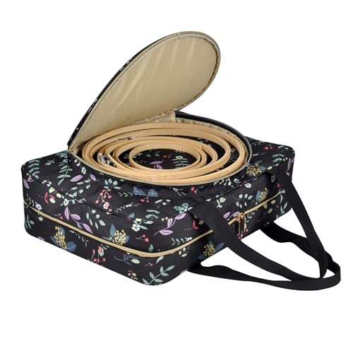 Portable Square Cross Stitch Starter Kits Bag Embroidery Project Bag Embroidery Tool Storage Tote Bag with Multifunctional Pockets, Bag Only (Black Leaves) - color: Black Leaves