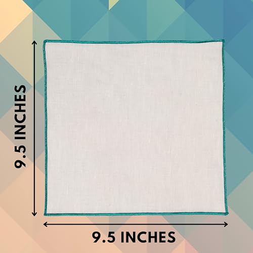 Natural Linen Pocket Squares, Embroidered Contrast Border 3 pcs, Off white - color: A8 (3-pack)
