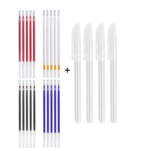 Heat Erasable Fabric Marking Pens Set, Disappearing Ink Refills for Creating Washable Art and Lettering,Sewing,Quilting,Dressmaking, Embroidery,Cross Stitching (20pcs Multi+4 Pen Barrel) - color: 20pcs Multi+4 Pen Barrel