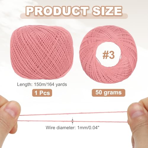 MECCANIXITY Crochet Thread Pearl Cotton Size 3 Dark Pink 164 Yards for Crocheting Tatting Knitting Embroidery Sewing - color: Dark Pink