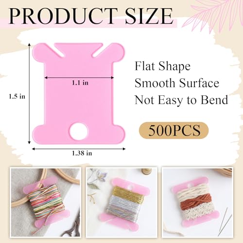 Tranqun 500 Pcs Plastic Embroidery Floss Bobbins, Thread Organizer,Pink - color: Pink