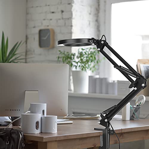 LED Magnifying Desk Lamp with Stand and Clamp for Repair, Crafts, Reading - size: 25Inch Clamp