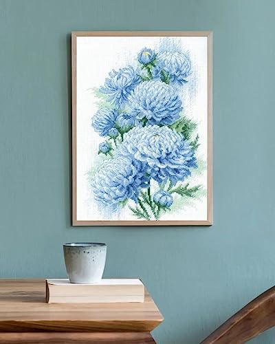 RIOLIS - Delicate Chrysanthemums 2140, Cross Stitch Kits 8¼" x 11¾", Cross Stitch Kits for Adults, Floral Counted Cross Stitch Kits, Embroidery Kit for Beginners & Advanced, Crossstitching Kits