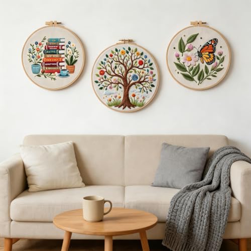 Herdiese Embroidery Kit for Beginners & Adults, 3 Sets with Instructions - color: Flower-F (3 Pack)