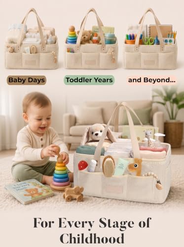 Baby Diaper Caddy Organizer with Waterproof Changing Pad, Beige - color: 3/ Beige Diaper Caddy with Changing Pad