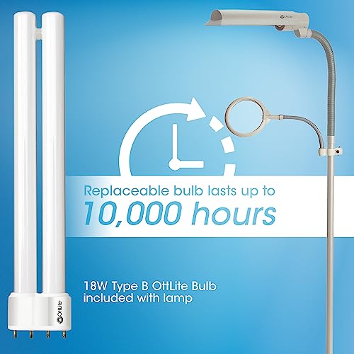 OttLite 18-Watt EasyView CFL Floor Lamp with Magnifier, Dove Gray - style: Grey