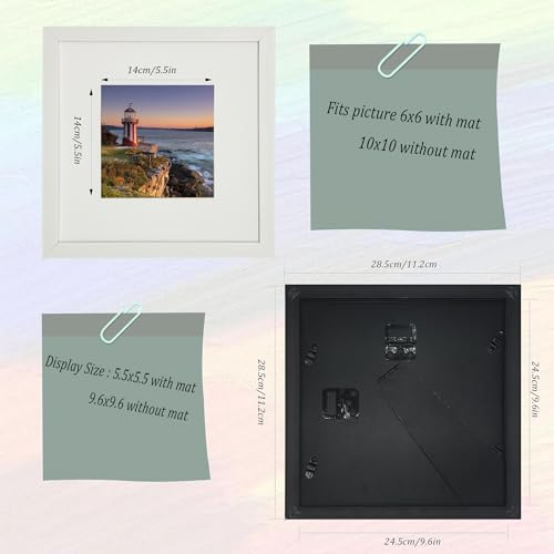 10x10 Photo Frame Gallery Picture frame with 6x6 mat,Freestanding and Wall Mountable,White - color: White, size: 10x10