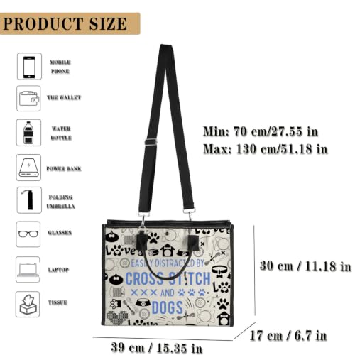 GJTIM Cross Stitching & Dogs Lover Gift Cross Stitching Project Bag Easily Distracted By Cross & Dogs Canvas Tote Bag