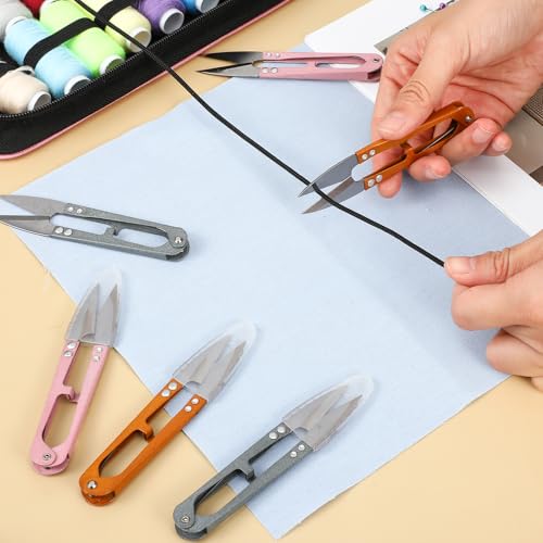 6Pcs Sewing Scissors with Blade Covers, 4.1 Inch Stainless Steel Thread Snippers Sewing Nippers Small Thread Cutter for Stitch Embroidery Knitting Yarn DIY Supplies Crafts (Pink, Gray, Orange)