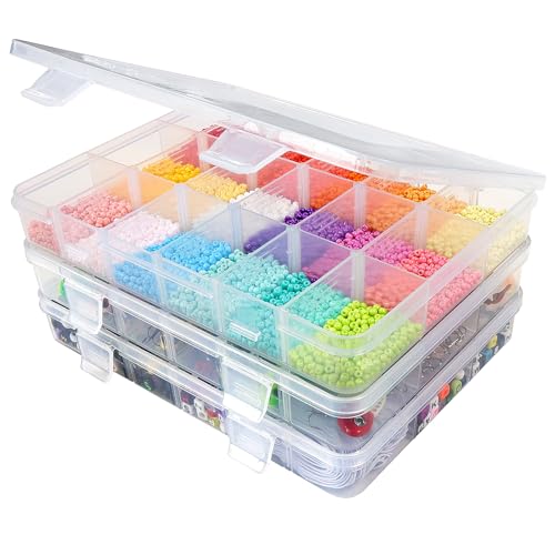 CGCG 3-Pack 18-Grid Clear Plastic Beads Organizer Box 7.9x5.8