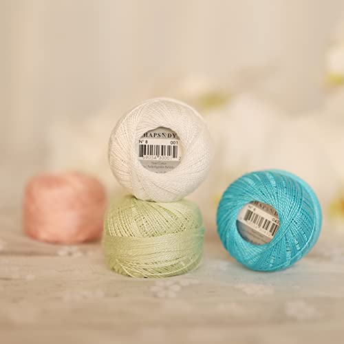 Rhapsody Pearl Cotton Thread Size 8 Crochet Thread Perle 12 Balls Set Hand Knitting, Embroidery, Sashiko, Cross-Stitch, Sewing, Needlepoint, DIY, Quilting (LT Bright Turquoise, Col. 432) - color: LT Bright Turquoise, Col. 432