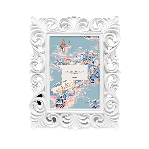 Laura Ashley 4x6 White Vintage Inspired Resin Scroll Design Picture Frame - color: White, size: 4x6