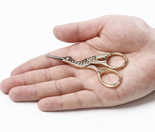 BIHRTC 3.6" Gold Stork Stainless Steel Small Sewing Shears for DIY Craft