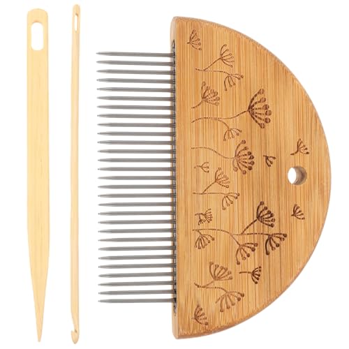 SEWACC Wood Hand Loom Comb Set, Weaving Comb with Needle and Crochet Hook, Wood Knitting Loom Tool for DIY Tapestry Knitted Crafts