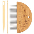 SEWACC Wood Hand Loom Comb Set, Weaving Comb with Needle and Crochet Hook, Wood Knitting Loom Tool for DIY Tapestry Knitted Crafts