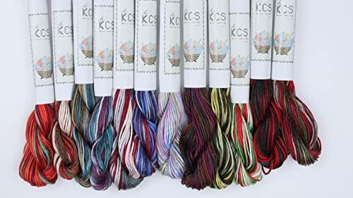 KCS Big skeins of 25 Meters Size 25 Color Variegated Cross Stitch Stranded Threads,12 skeins,02 - color: 12skeins02, size: 12 skeins