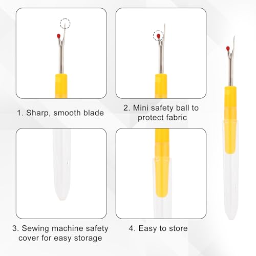 4pcs Seam Ripper Set with Protective Caps, Thread Cutter Hems Stitch Remover Tool for Sewing Knitting Embroidery Quilting Cross Stitching Crafting Fabric Crafts Accessories Supplies Essentials