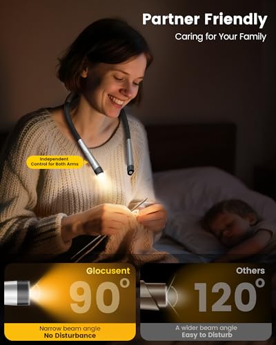 Glocusent Neck Light with Timer, 100 Hours Book Light for Bedtime Reading - color: Gray