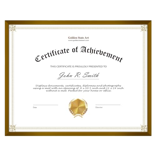 Golden State Art 8.5x11 Bronze Aluminum Certificate Frame Real Glass Front - color: Bronze(No Mat)
