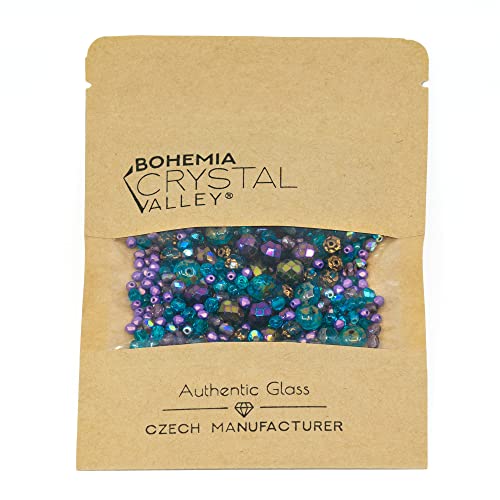 0.88oz of Blue Purple Mix of Czech Faceted Fire Polished Beads (Round, Catherdal, Rondelle) - color: Mix 04 Blue