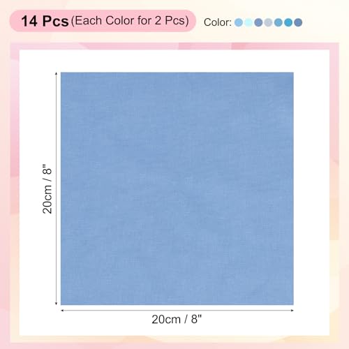 PATIKIL Cotton Fabric Bundles, 14 Pcs 8 x 8 Inch Fat Quarter Solid Color Precut Fabric Squares for Sewing Patchwork Quilting DIY Crafts, Blue - color: Blue, size: 8 x 8 Inch