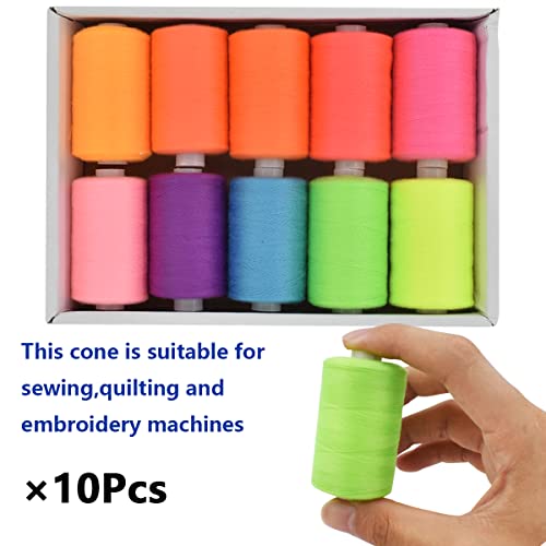 Sewing Thread 10 Color Sewing Industrial Purpose 1000 Yards Per Spool 40S/2 Polyester for DIY Sewing Machine,Embroidery Machine,Hand Sewing (Bright Color Mixing) - color: Bright Color Mixing