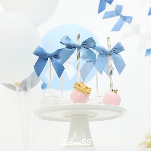 Pre-Tied Dusty Blue Satin Ribbon Bows for Crafts 3 Inch, 5 Colors - color: Dusty Blue 5 Colors