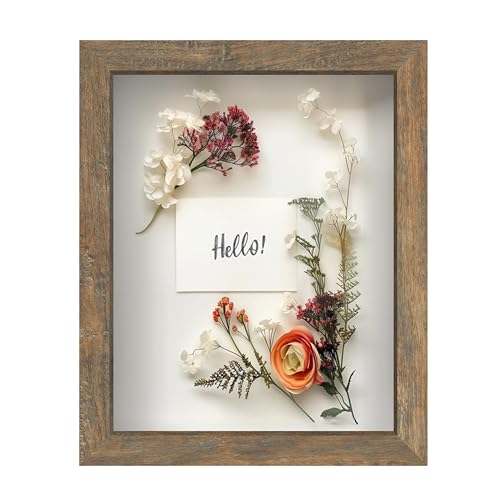 FrameWorks 8x10 Driftwood Wooden Shadow Box Frame – Soft Felt Back, Tempered Glass, and Included Elegant White Ball Push Pins - color: Brown, size: 8"x10"