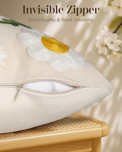 Embroidered Throw Pillow Cover 18x18 Inch, Flower Bee - color: Flower Bee, size: 18" x 18" (Pack of 1)