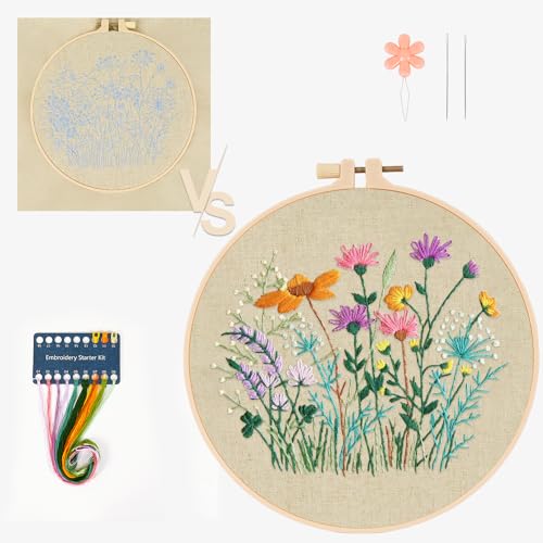 MAMUNU Embroidery Kit for Beginners Adults, Cross Stitch Kits, Stamped Cross Stitch Kits, Flower Embroidery Kit with Printed Embroidery Cloth, Embroidery Hoop, Color Threads and Tools - color: Floral