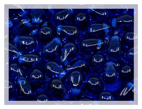 Czech 50-Piece Glass Beads, 6x9mm, Teardrop Transparent Dark Blue - color: Dark Blue