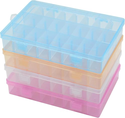 AKOAK 1 Pack 24 Grid Plastic Storage Case, Transparent Jewelry Display Organizer, Detachable Divider -7.5"x 5.1"x 1.4" for Beads, Jewelry, Earrings, Rings (Purple) - color: Purple