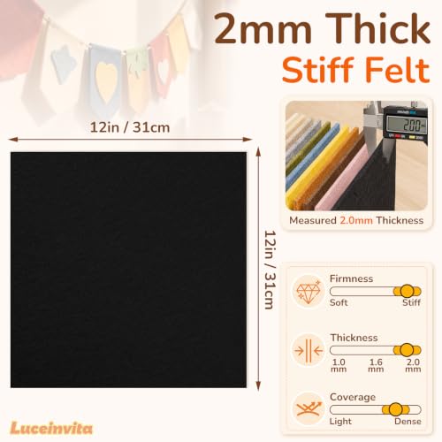 2mm Stiff Felt Sheets 12" X 12" (10 Pack, Black) - color: Black