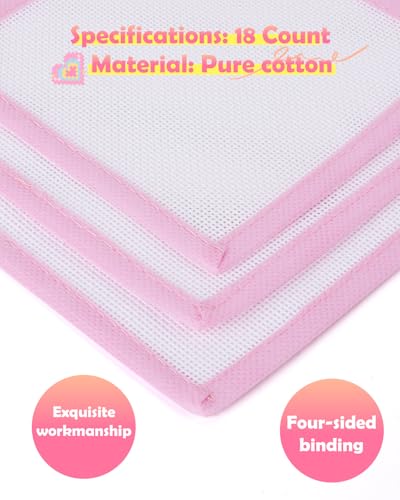 3PCS Pink Bound Needlepoint Canvas 18 Mesh Cotton Blank Canvas