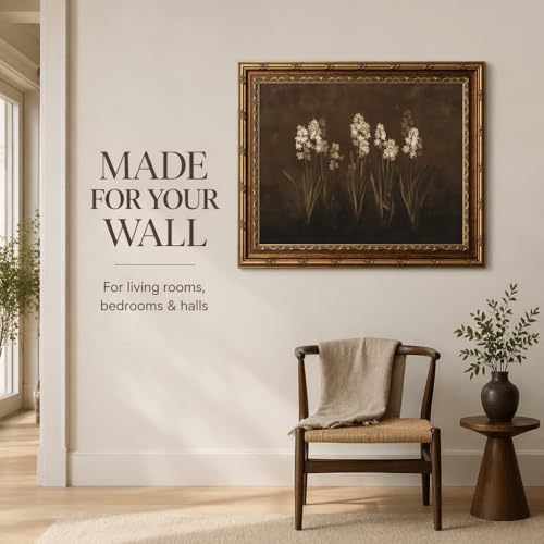 DNEJZKI Vintage Gold Frame Hyacinth Wall Art Rustic Farmhouse Flower Botanical Wall Decor Retro Floral Landscape Painting Picture Cottagecore Plant Canvas Prints for Living Room Bedroom Office Deco - color: Hyacinth, size: 11"L x 9"W