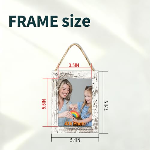 4x6 Hanging Collage Picture Frames Wall Decor, 1-Opening 4x6 Rustic Wood Frame with Hemp Rope Rustic White - color: Rustic White, size: 4x6