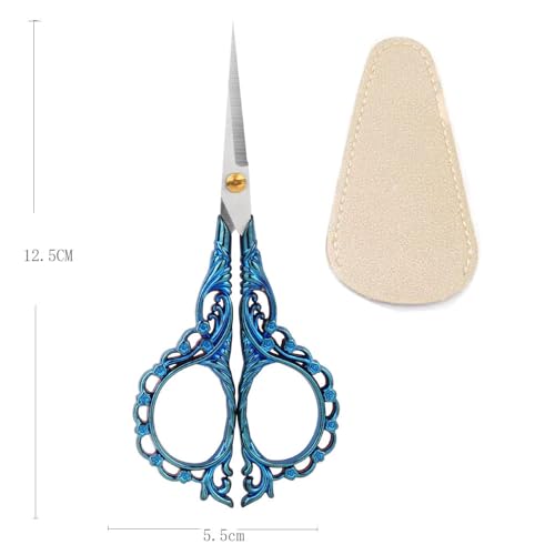 Jasni Pretty Embroidery Scissors 5 Inch Small Sewing Crafting Stainless Steel Vintage peach blossom handle for DIY tools Craft Tailor Threading Shears 2 Packs with cover (Rose gold and Blue) - color: Rose Gold and Blue