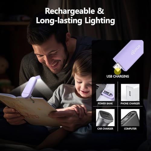 VAVOFO USB Rechargeable Book Light, Bookmark Clip on LED Reading Light - color: Purple