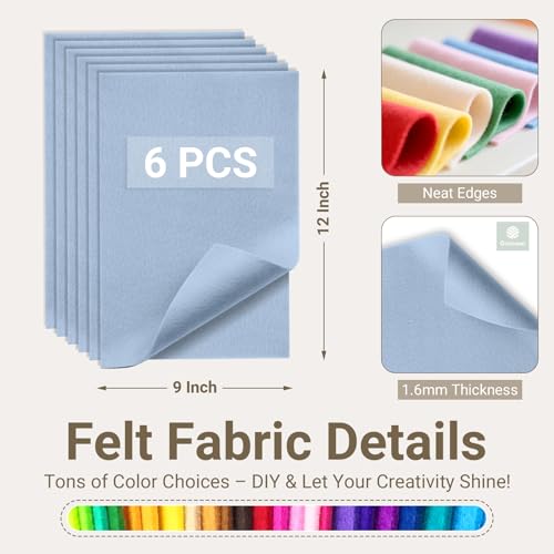 Dusty Blue Soft Felt Sheets for Crafts, 9" x 12", 1.6mm Thick, 6 Pcs - color: Dusty Blue
