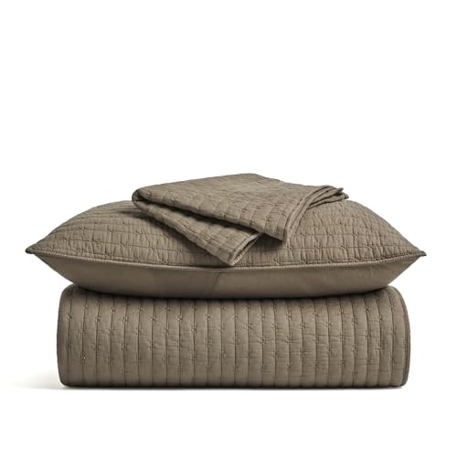 EVERGRACEHOME Cross Stitch Pre-Washed Cotton Quilt Bedding Set King Size, Oversized 3 Pieces Lightweight Bedspread Coverlet for All Season, with 2 Matching Shams, Mocha Brown Updated,108"x96" - color: Mocha Brown（new）, size: King/Cal King (108" X 96")