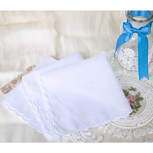 MileyMarla Ladies Embroidery Cotton White Handkerchiefs Lace Wedding Hankies - color: G-scalloped 6pcs