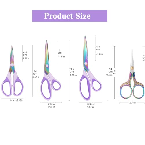 Titanium Coating Sewing Scissors Bundle, Professional Fabric Scissors Set - color: Colorful