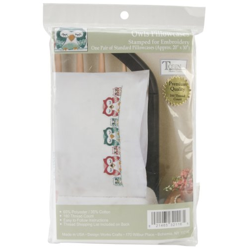Tobin Stamped Pillowcase Pair For Embroidery 20"X30", Owls,White