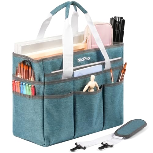Nicpro Craft Art Bag, Large Art Tote Bag with Multiple Pockets for Supply - size: Large