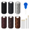 6 Pcs Polyester Thread Kit - 400 Yards Each Spool, Sewing Threads for Machine & Hand Stitching, Embroidery, Includes Sewing Needle & Threader - color: dark color