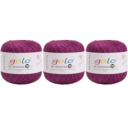 golo 3 Balls Crochet Thread Size 10 Crochet Yarn for Hand Knitting 191 - color: 000-191 Clove Red