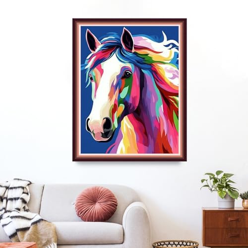Funxvoot Stamped Cross Stitch Kits for Beginners or Adults Embroidery Starter Patterns | DIY Printed Cross Stitch Kits Needlepoint for Adults or Kids 11CT-Colorful Steed 16x20 inch - color: color05